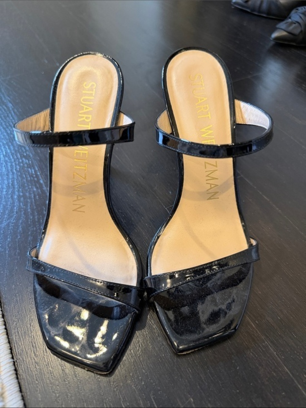 Stuart Weitzman Black Patent Double-Strap Slide Heels Size 4.5 - Picture 1 of 5